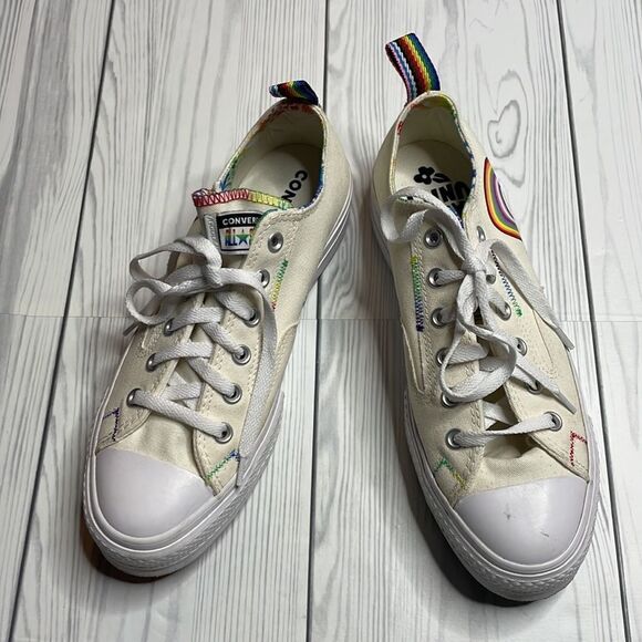 Converse Ctas Lift Ox Egret/University Red Platform Rainbow Pride - Picture 5 of 9